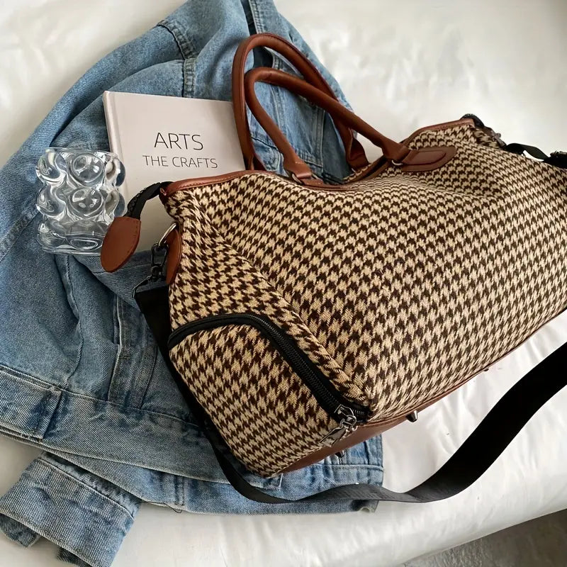 Ellen | Waterproof Leather Plaid Garment Duffle Bag