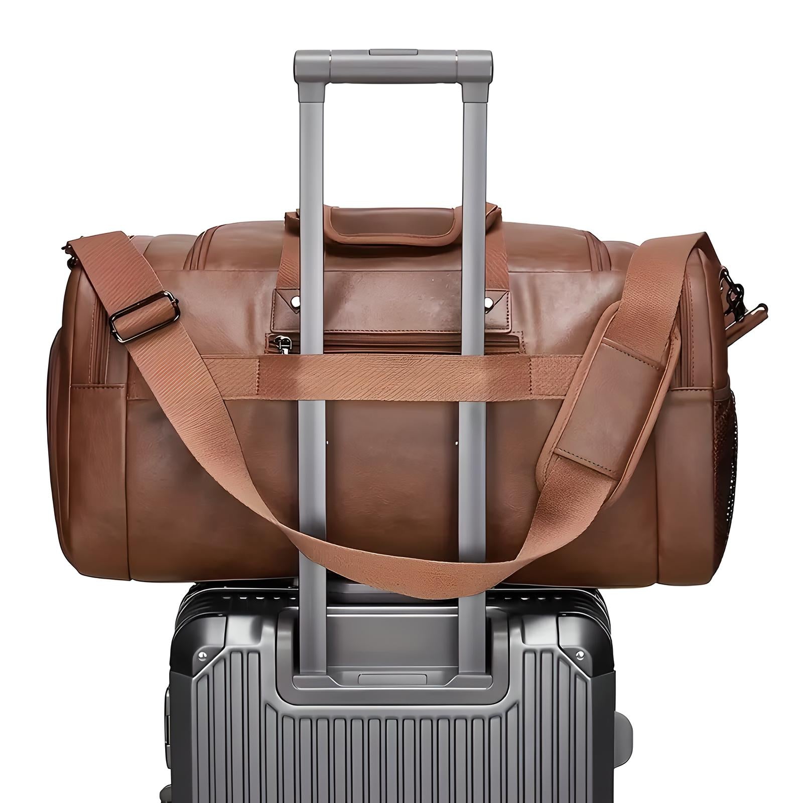 Men's Multi-Compartment Leather Duffle Bag