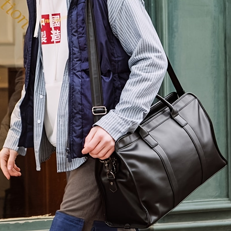 Men's Large Capacity Faux Leather Travel Duffle Bag