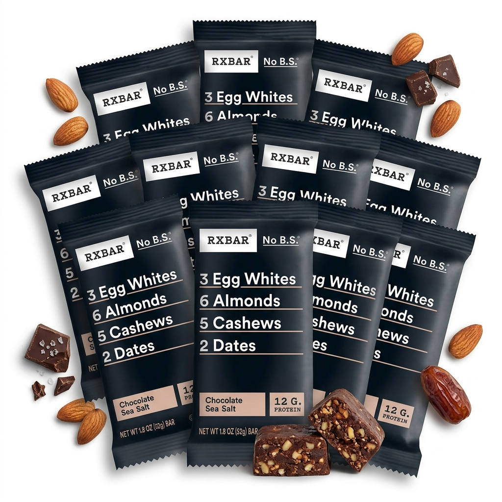 RXBAR Chocolate Sea Salt Protein Bars, 10 Count, Gluten Free Whole Food Protein Bar Made with Egg Whites and Dates, Clean Ingredient Snack for Post Workout and Travel