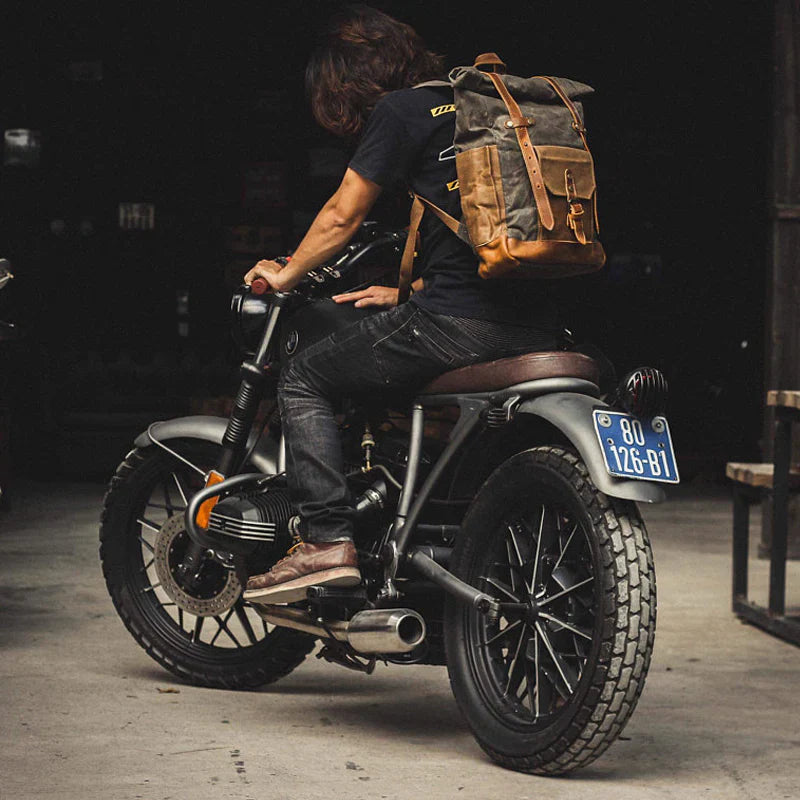 Men's Military Roll-Top Canvas Travel Hiking Laptop Backpack