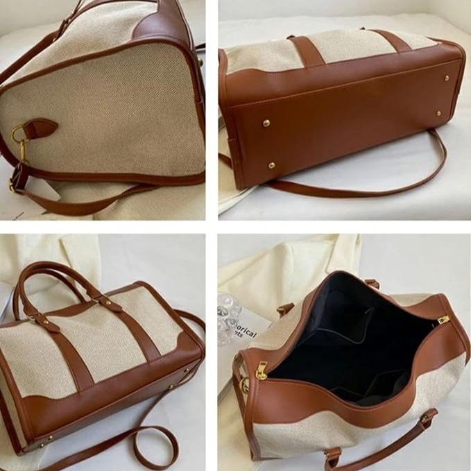 Emma | Vintage Canvas Weekender Travel Garment Duffle Bag with Colour Contrast