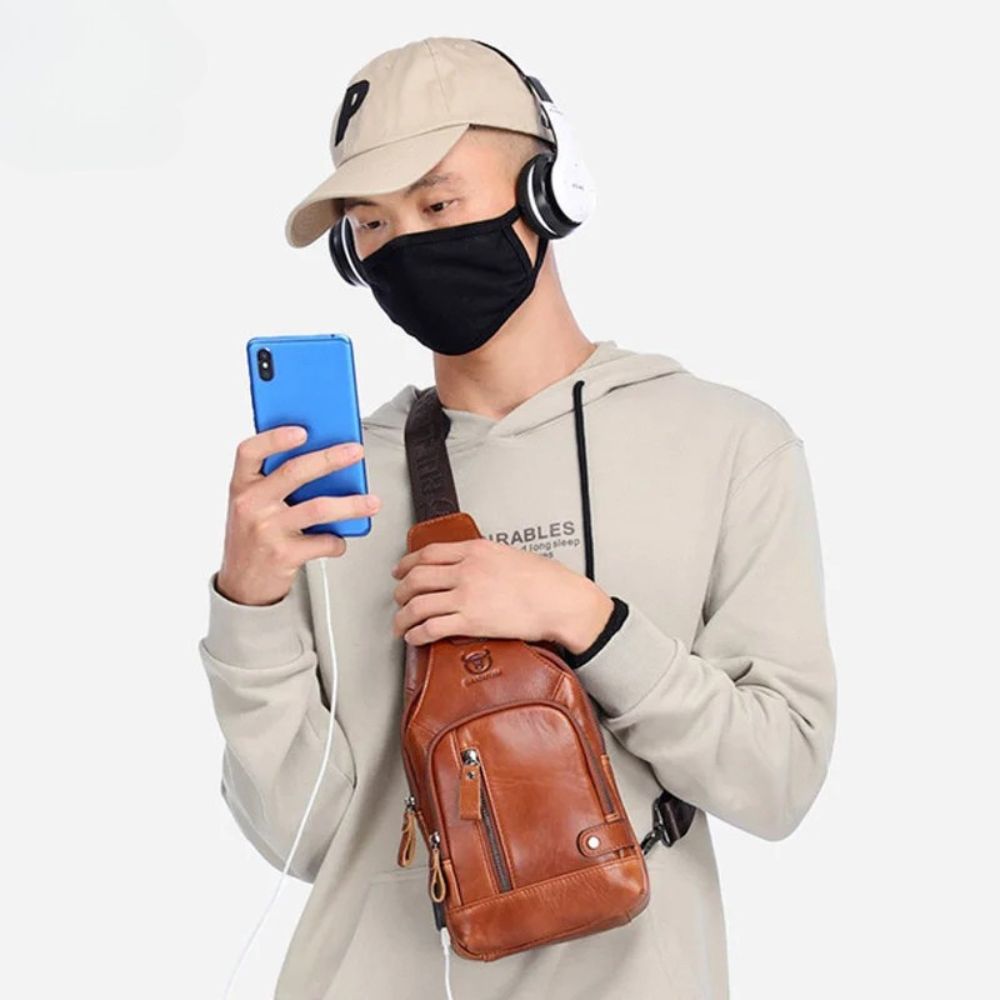Orion | Men's Genuine Leather USB Crossbody Travel Bag