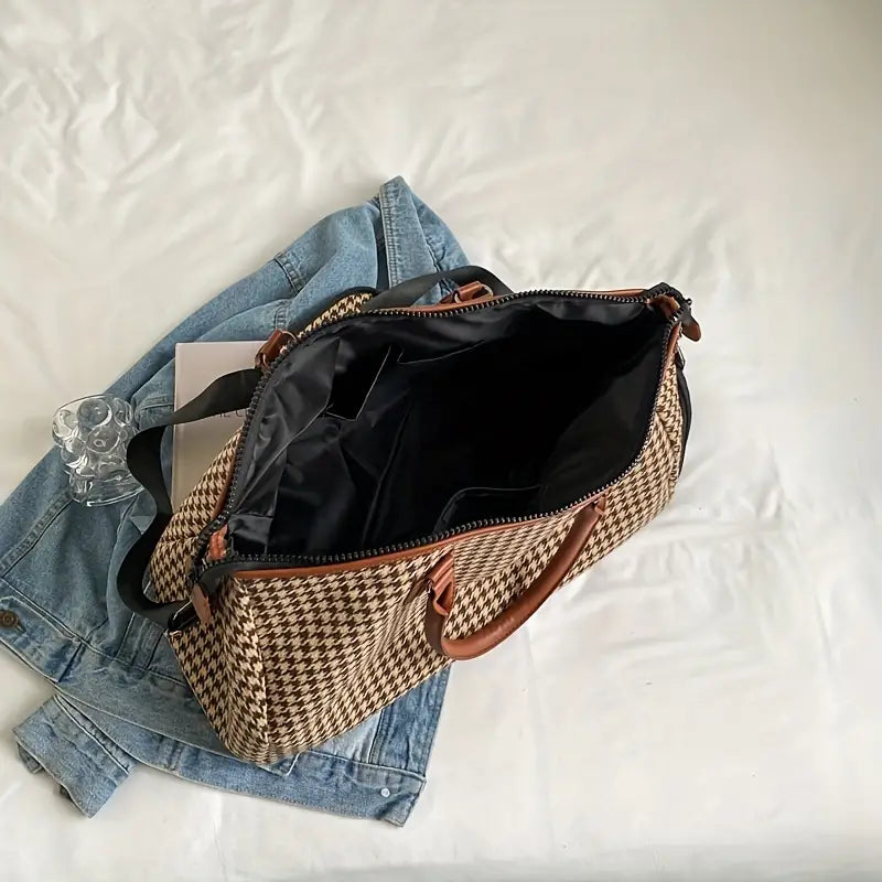 Ellen | Waterproof Leather Plaid Garment Duffle Bag