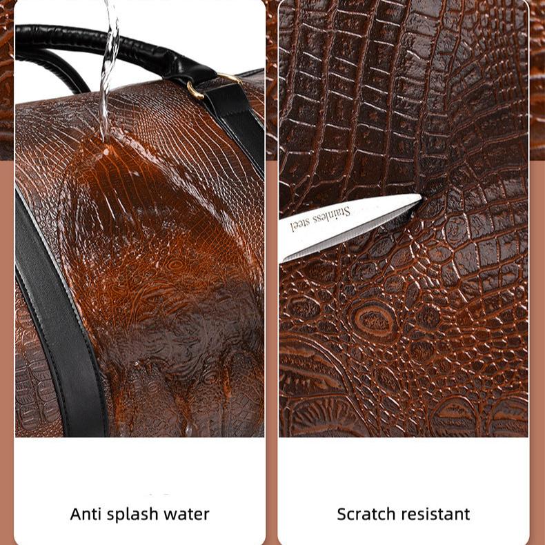 Aston | Large Crocodile-Embossed Leather Travel Garment Duffle Bag