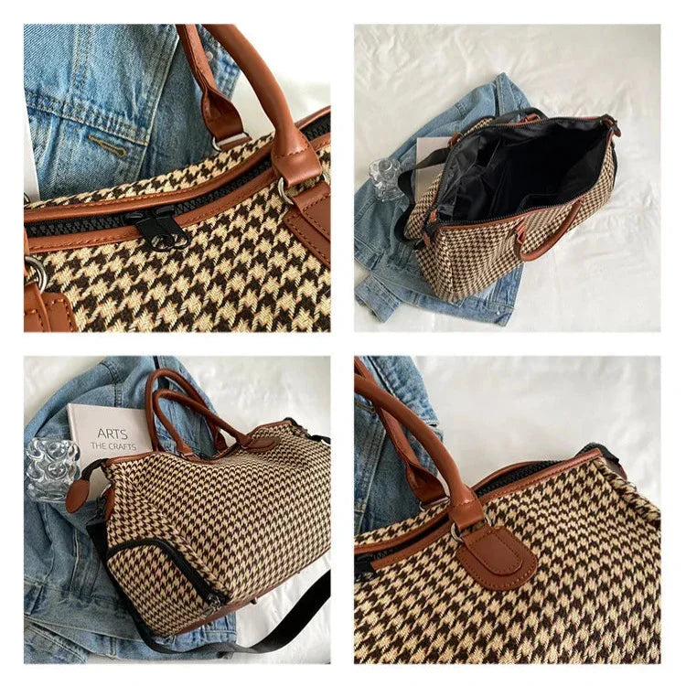 Ellen | Waterproof Leather Plaid Garment Duffle Bag