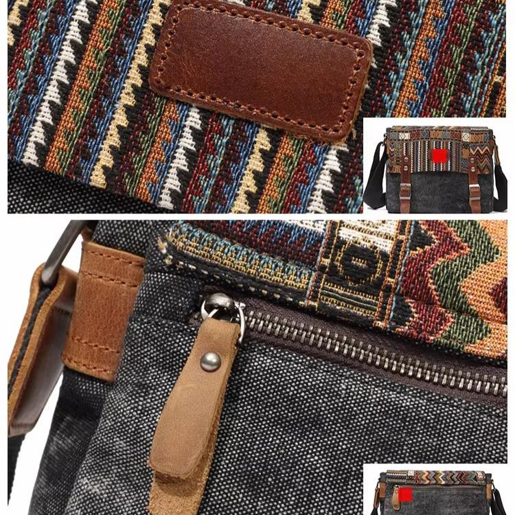 Women's Vintage Striped Pattern Canvas Crossbody Messenger Bag