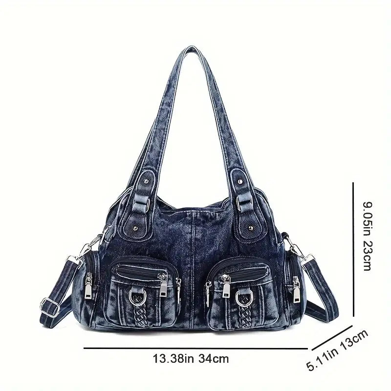 Sage | Women's Vintage Washed Denim Crossbody Messenger Bag