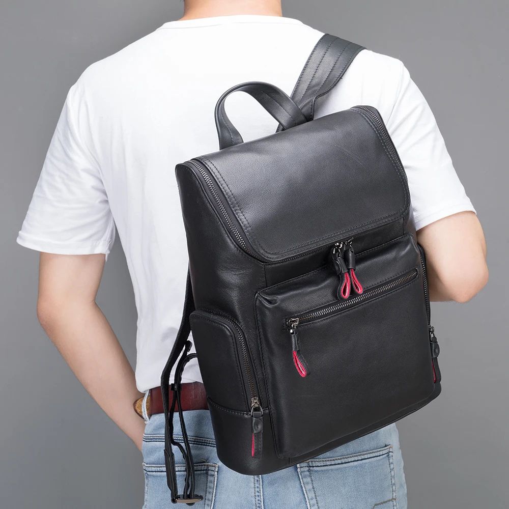 Men's Genuine Leather Laptop Travel Backpack