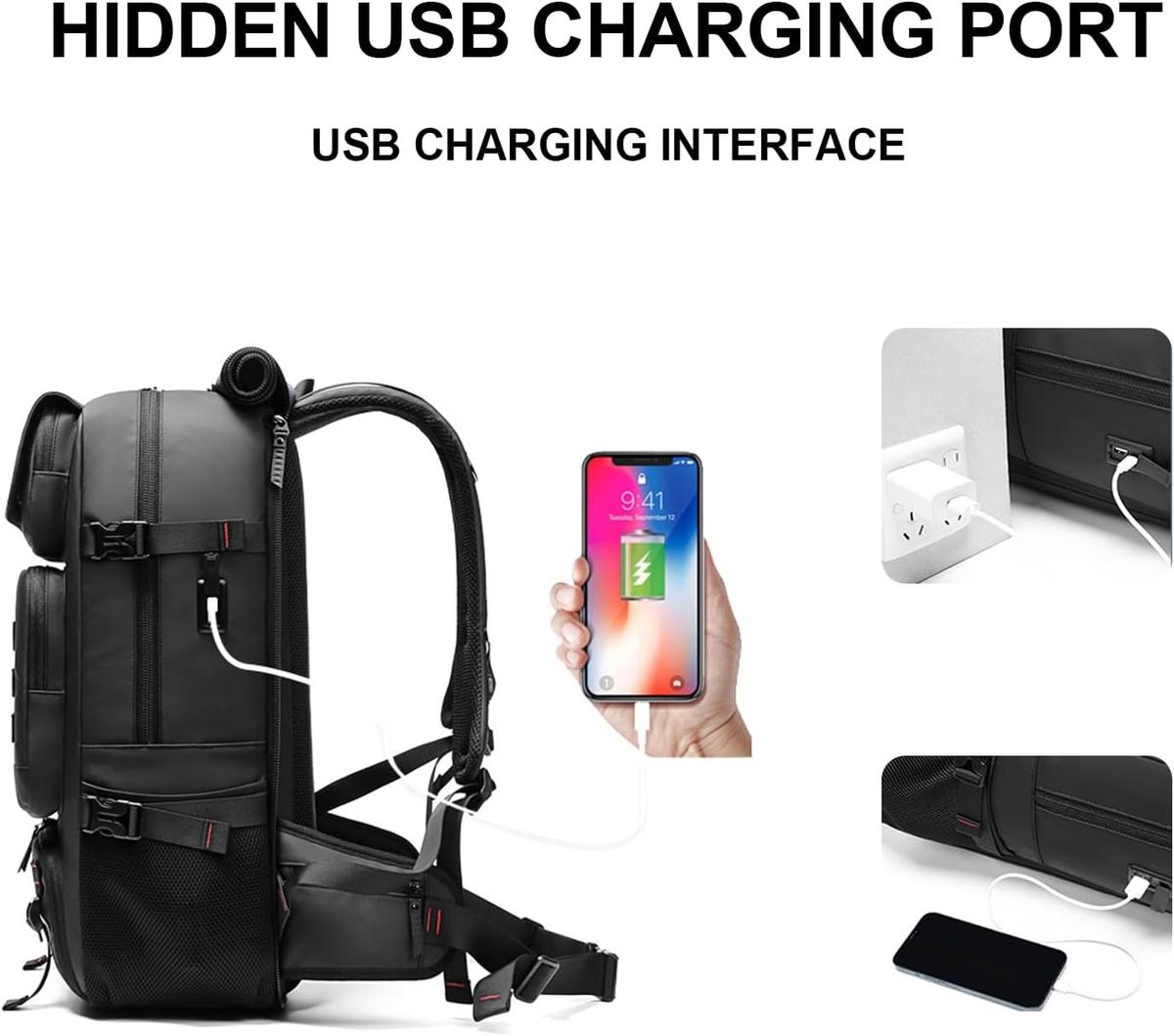 Waterproof 50L Travel Backpack With USB Port & Separate Shoe Area