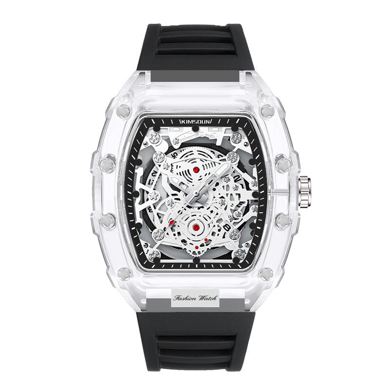 Cross-border Watch Unique Barrel-shaped Quartz Watch Fashion Transparent Men's Watch Waterproof Wristwatch