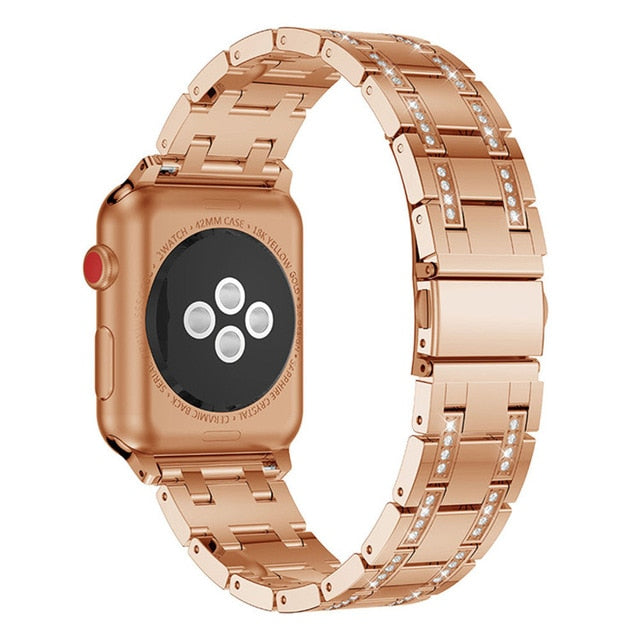 Glaring Diamond Stainless Steel Watchband Link Strap Bracelet Band For Apple Watch 38/42/40/44mm Series 1/2/3/4 Women/Girl