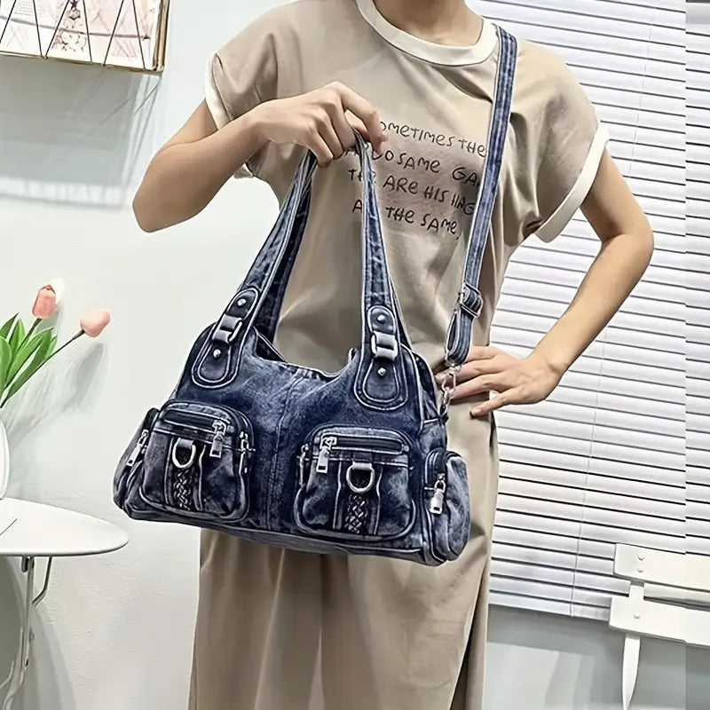 Sage | Women's Vintage Washed Denim Crossbody Messenger Bag