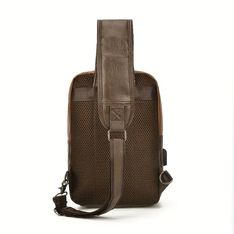 Adam | Men's PU Leather Crossbody Sling Travel Bag with Charging Port
