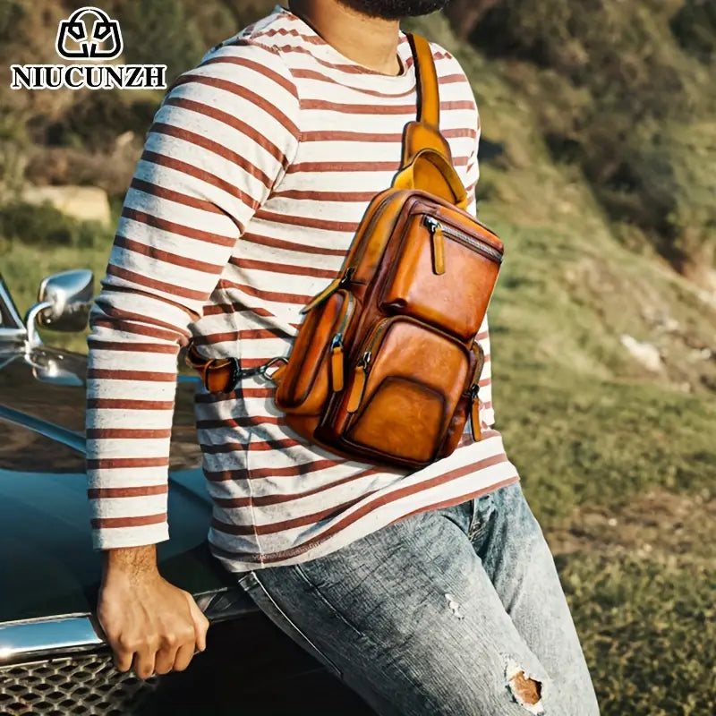 Oliver | Men's Vintage Cowhide Leather Crossbody Sling Travel Bag