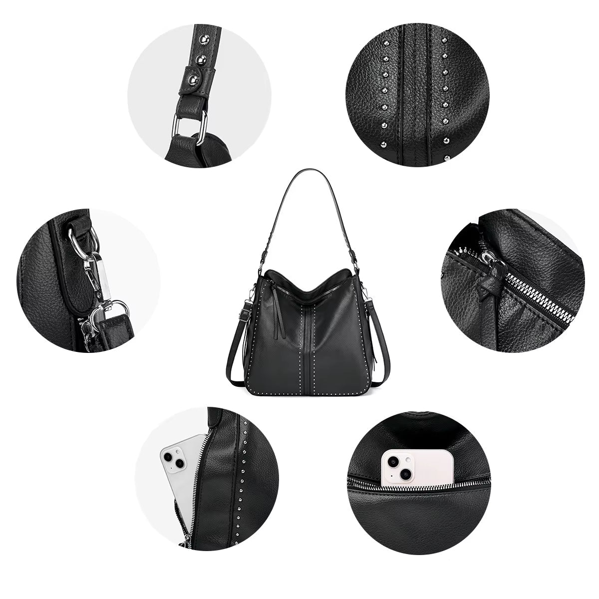 Victoria | Women's Vintage Style Studded Crossbody Messenger Handbag