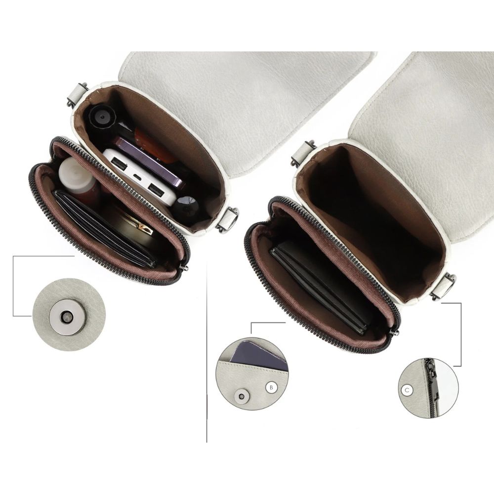 Ivy | Women's Triple-Compartment Leather Mini Phone Crossbody Bag