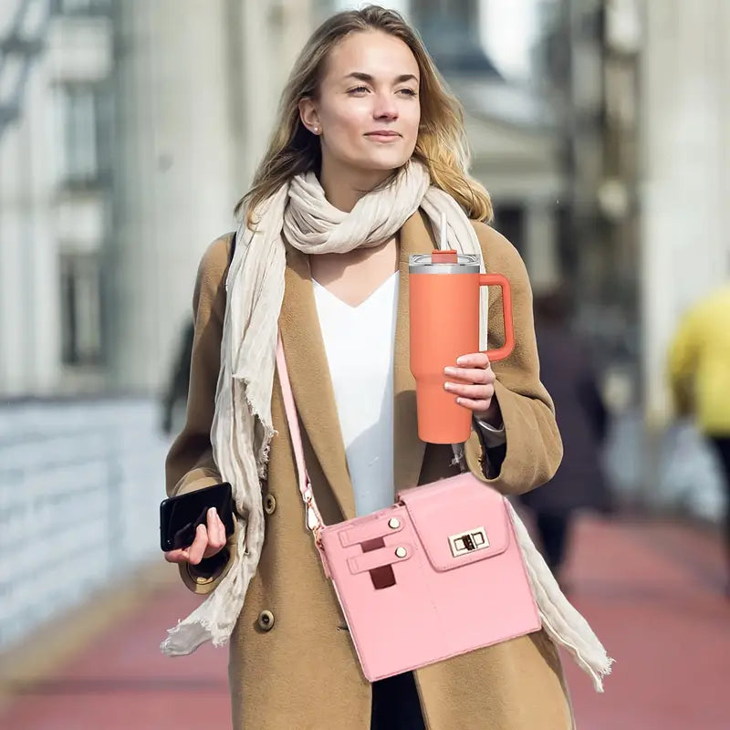 Anne | Women's PU Leather Crossbody Messenger Water Cup Holder Bag