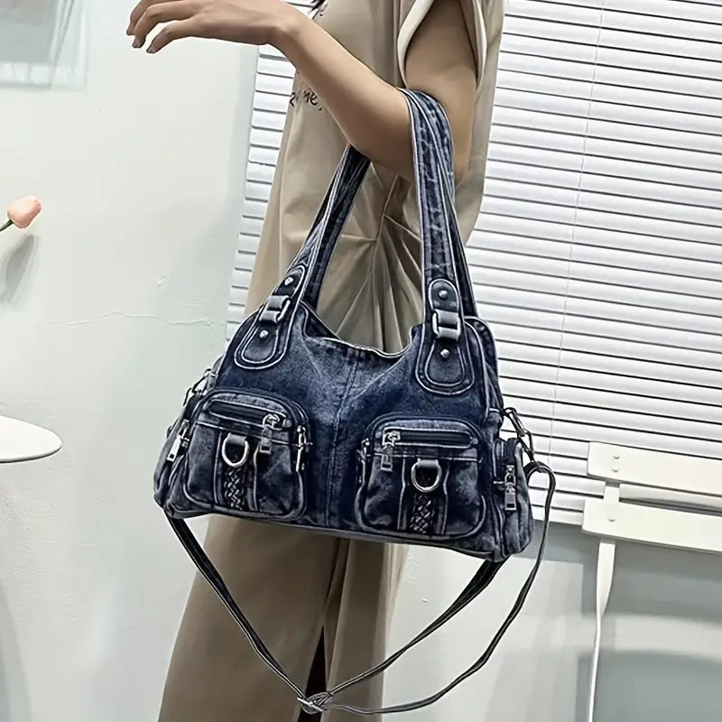 Sage | Women's Vintage Washed Denim Crossbody Messenger Bag