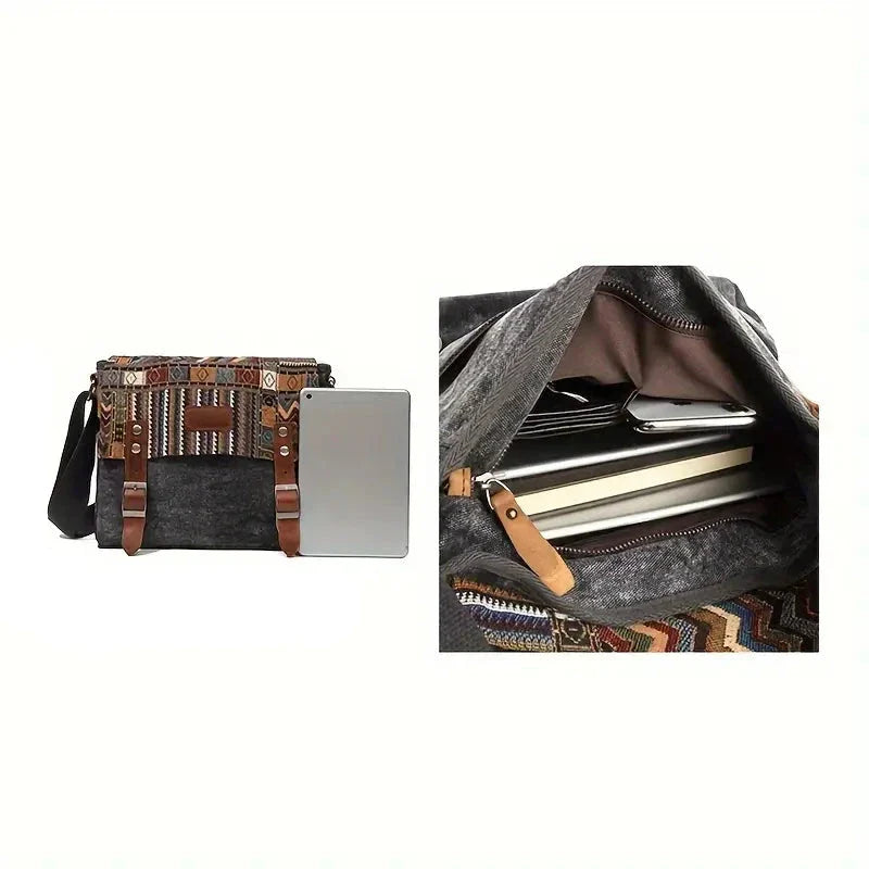 Women's Vintage Striped Pattern Canvas Crossbody Messenger Bag