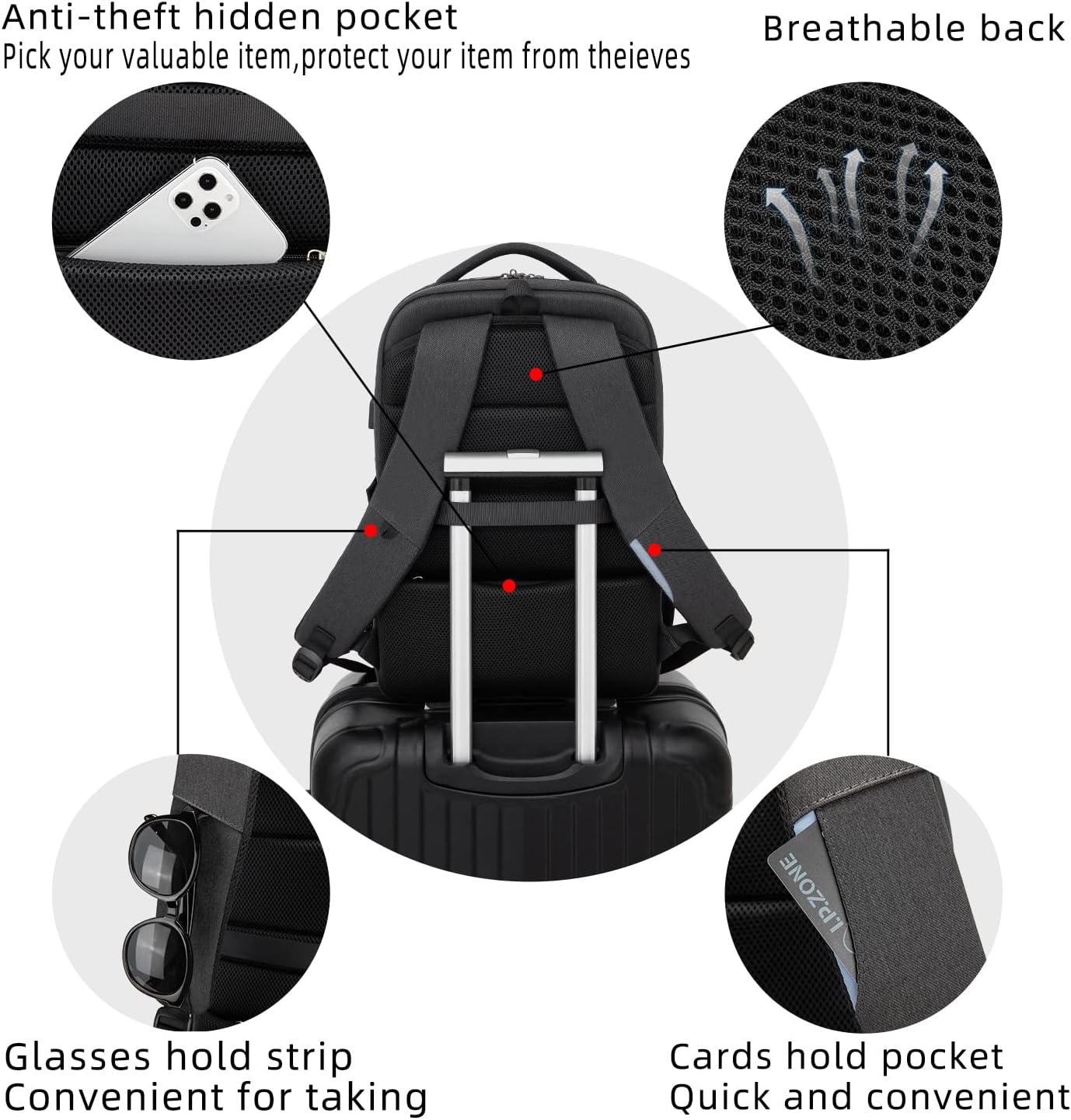Large Travel Laptop Backpack with USB Port and Secure Multi-Pocket Design