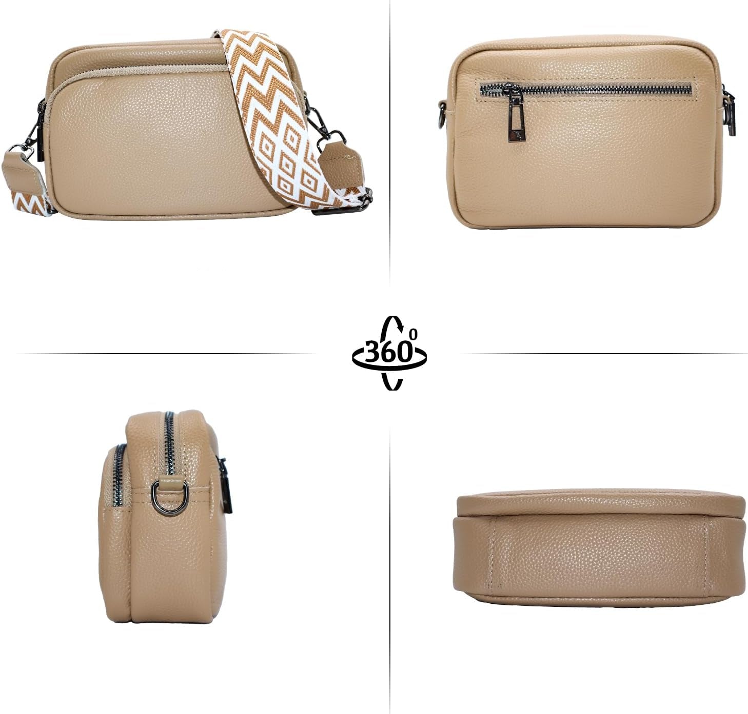 Sophia | Chic Leather Crossbody Camera Bag with Guitar Strap