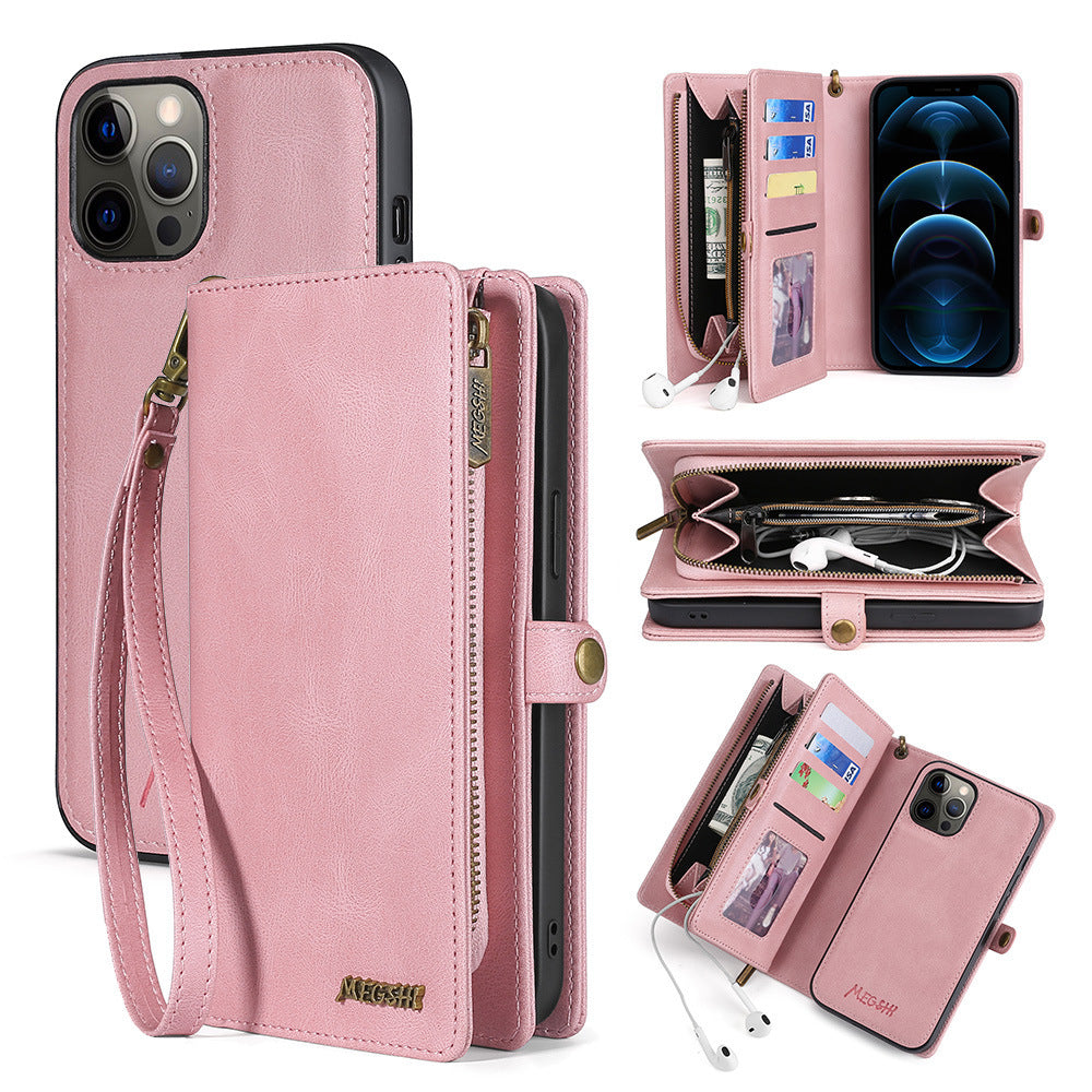 Suitable For iPhone 12 Wallet Mobile Phone Leather Case iPhone 13Promax Card Mobile Phone Case Multi-Functional Protective Cover