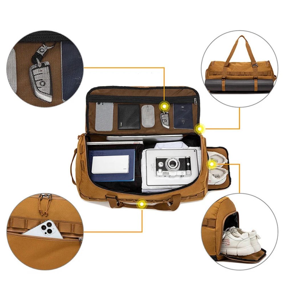 60L Large Weekender Travel  Men's Duffle Bag with Shoe Compartment