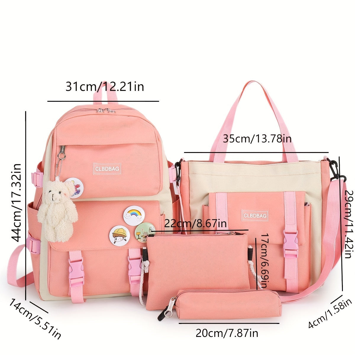 Emma | 4pc Large Capacity Kids School Backpack Set