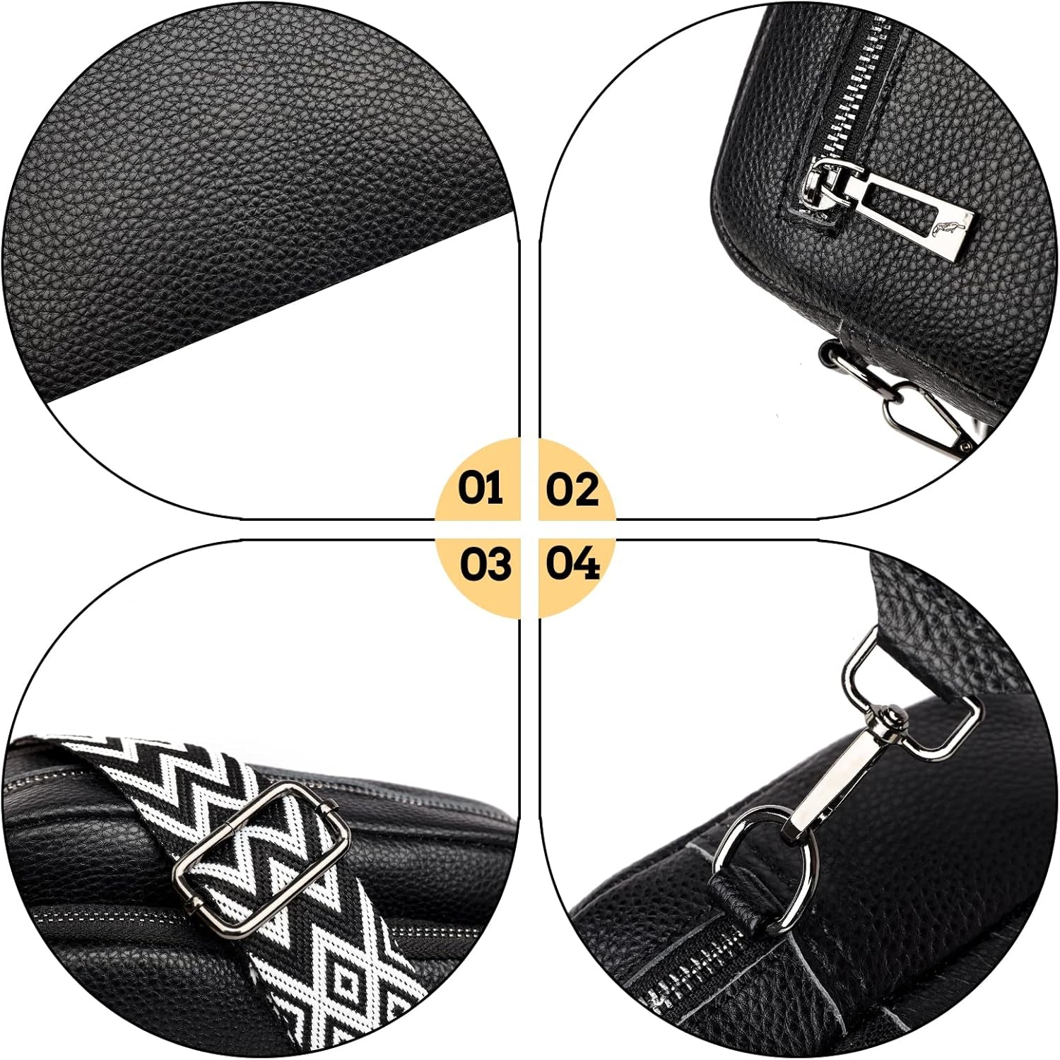 Sophia | Chic Leather Crossbody Camera Bag with Guitar Strap
