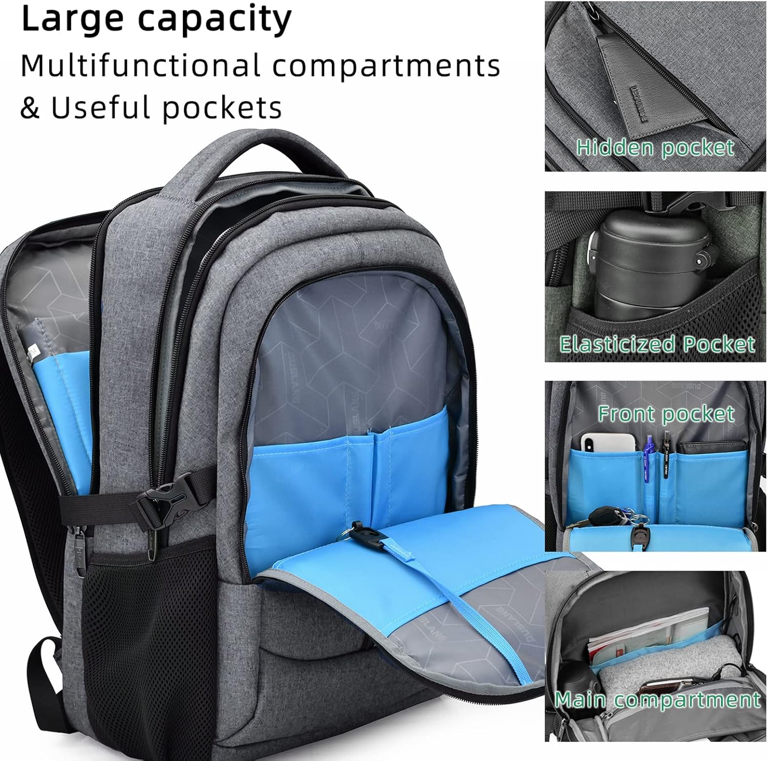 Large Travel Laptop Backpack with USB Port and Secure Multi-Pocket Design