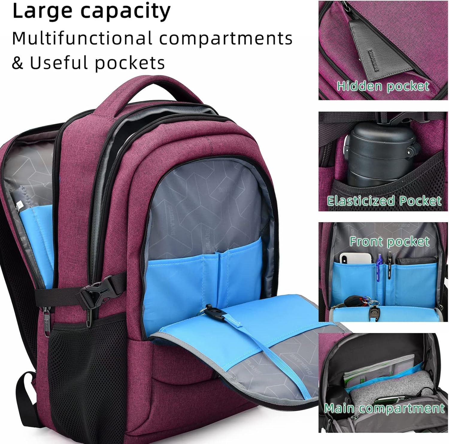 Large Travel Laptop Backpack with USB Port and Secure Multi-Pocket Design