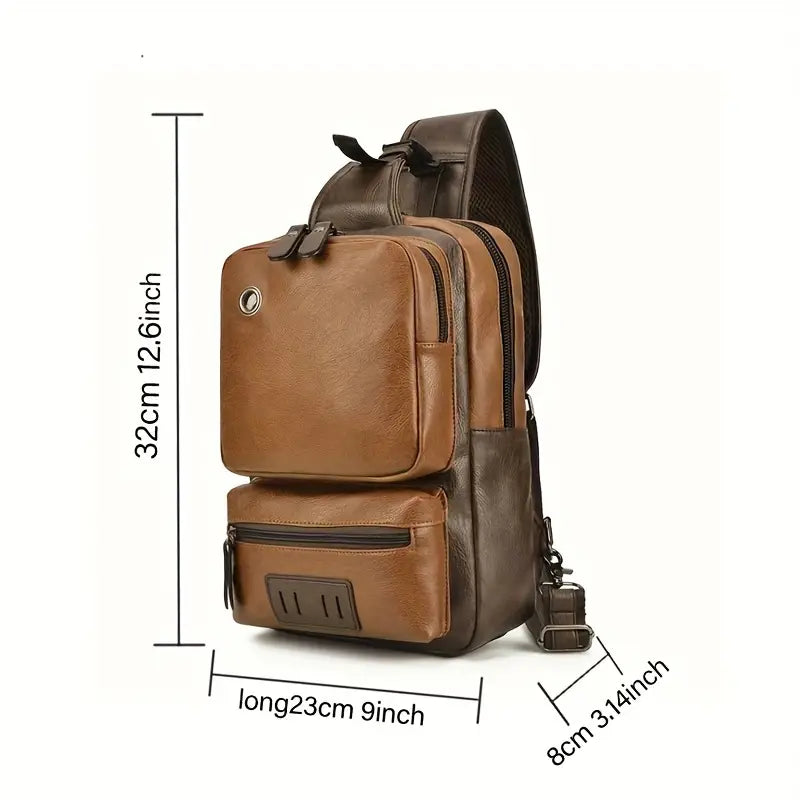 Adam | Men's PU Leather Crossbody Sling Travel Bag with Charging Port