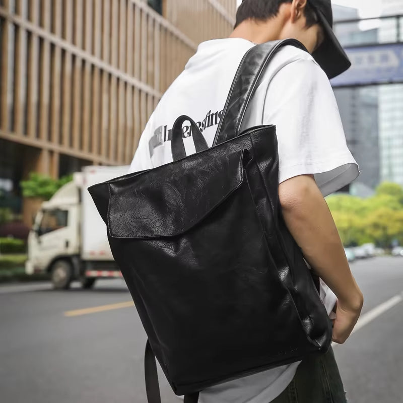 Men's Stylish Waterproof PU Leather Travel Backpack