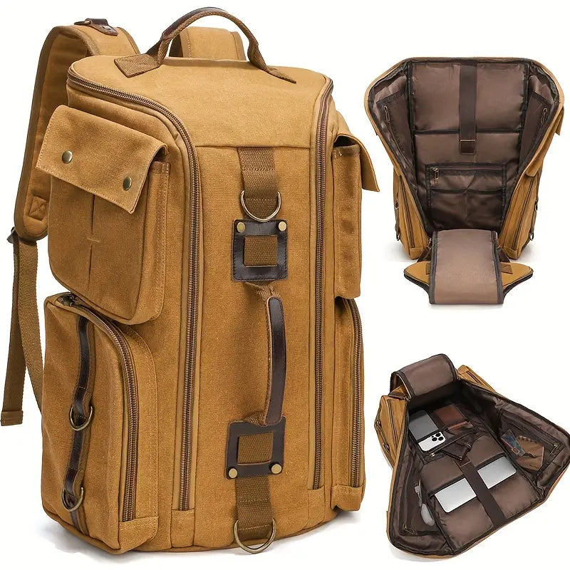 Men's Spacious Canvas Travel Hiking Carry On Rucksack Laptop Backpack