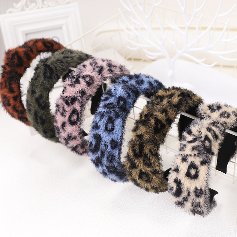 Autumn and Winter Vintage Small Fragrant Wind Mink Hair Leopard Pattern Wavy Dot Middle Twist Hair Band Wide Edge Hair Clip C743
