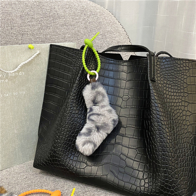 Leopard Print Twist Kink Girl Fashion Creative Bag Pendant Car Key Chain School Bag Cute Plush Mobile Phone Case Accessories