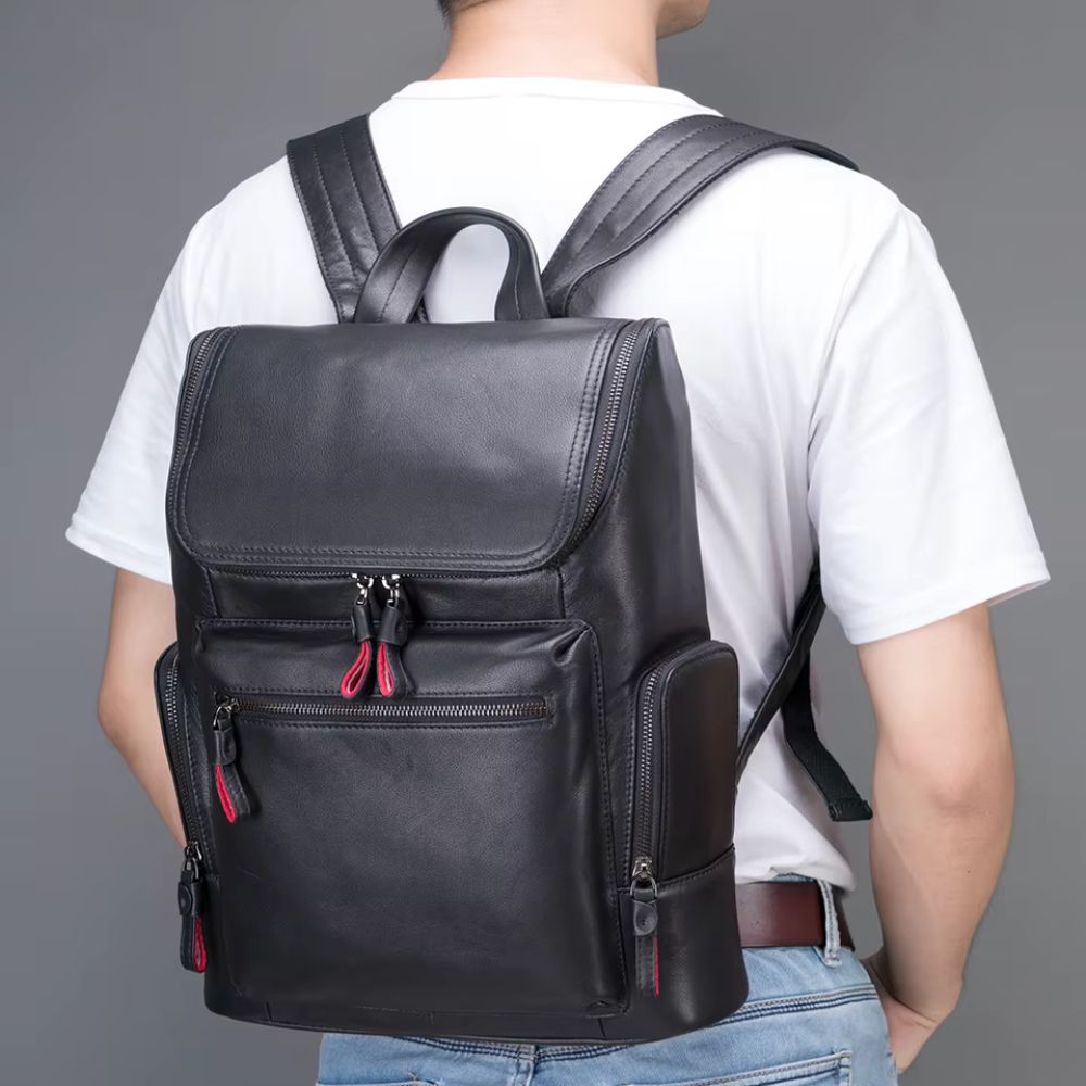 Men's Genuine Leather Laptop Travel Backpack