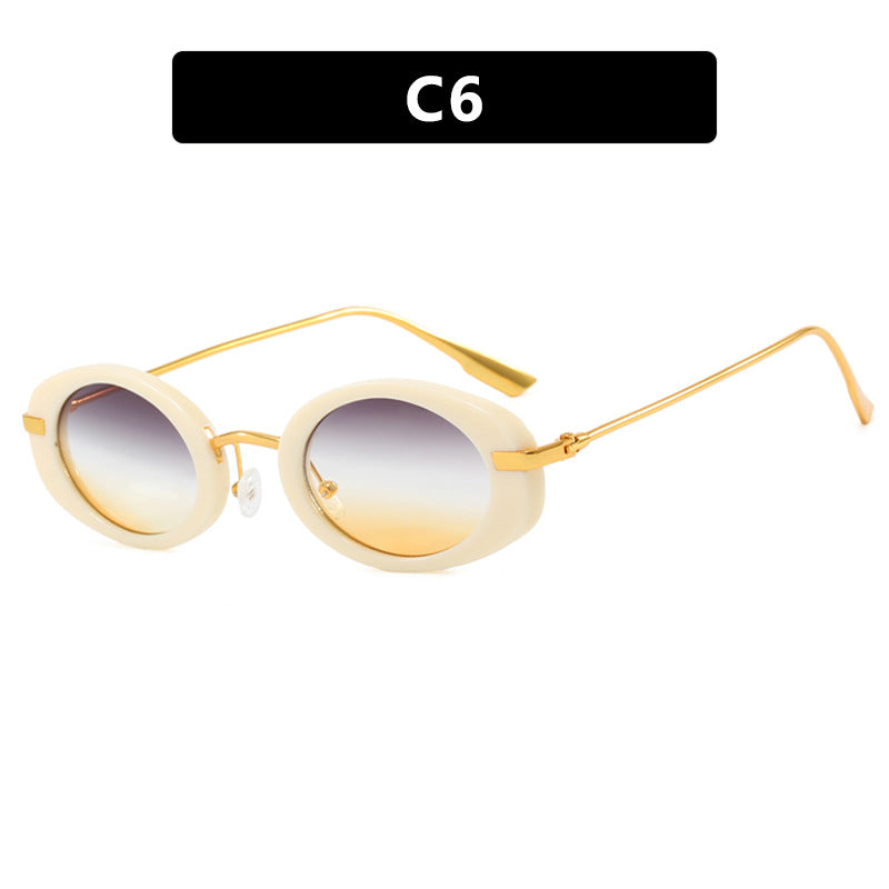 Small frame oval retro Instagram influencer same style sunglasses high-end fashion show sunglasses personality