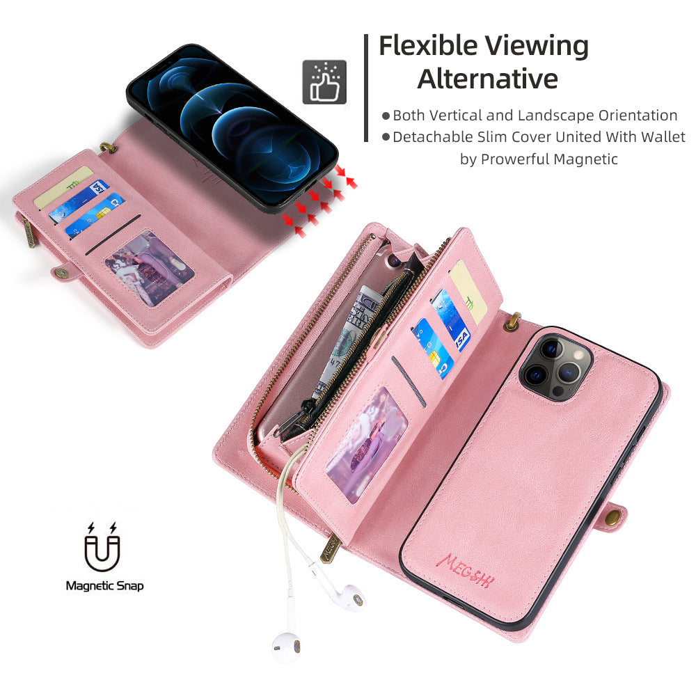 Suitable For iPhone 12 Wallet Mobile Phone Leather Case iPhone 13Promax Card Mobile Phone Case Multi-Functional Protective Cover