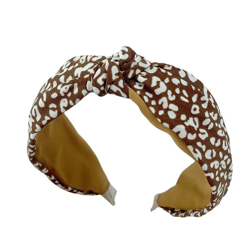 Korean Autumn And Winter Leopard Pattern Plush Hair Band With Wide Edge Knot And Simple Temperament Cross Hair Band
