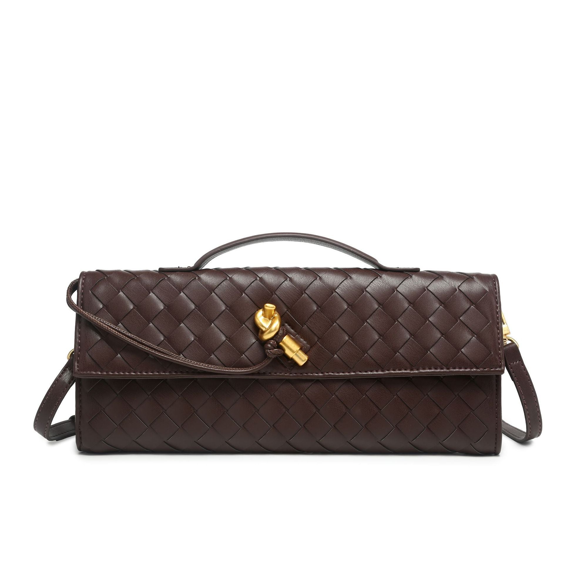 Women's Woven Shoulder Handbag with Top Handle and Flap Closure
