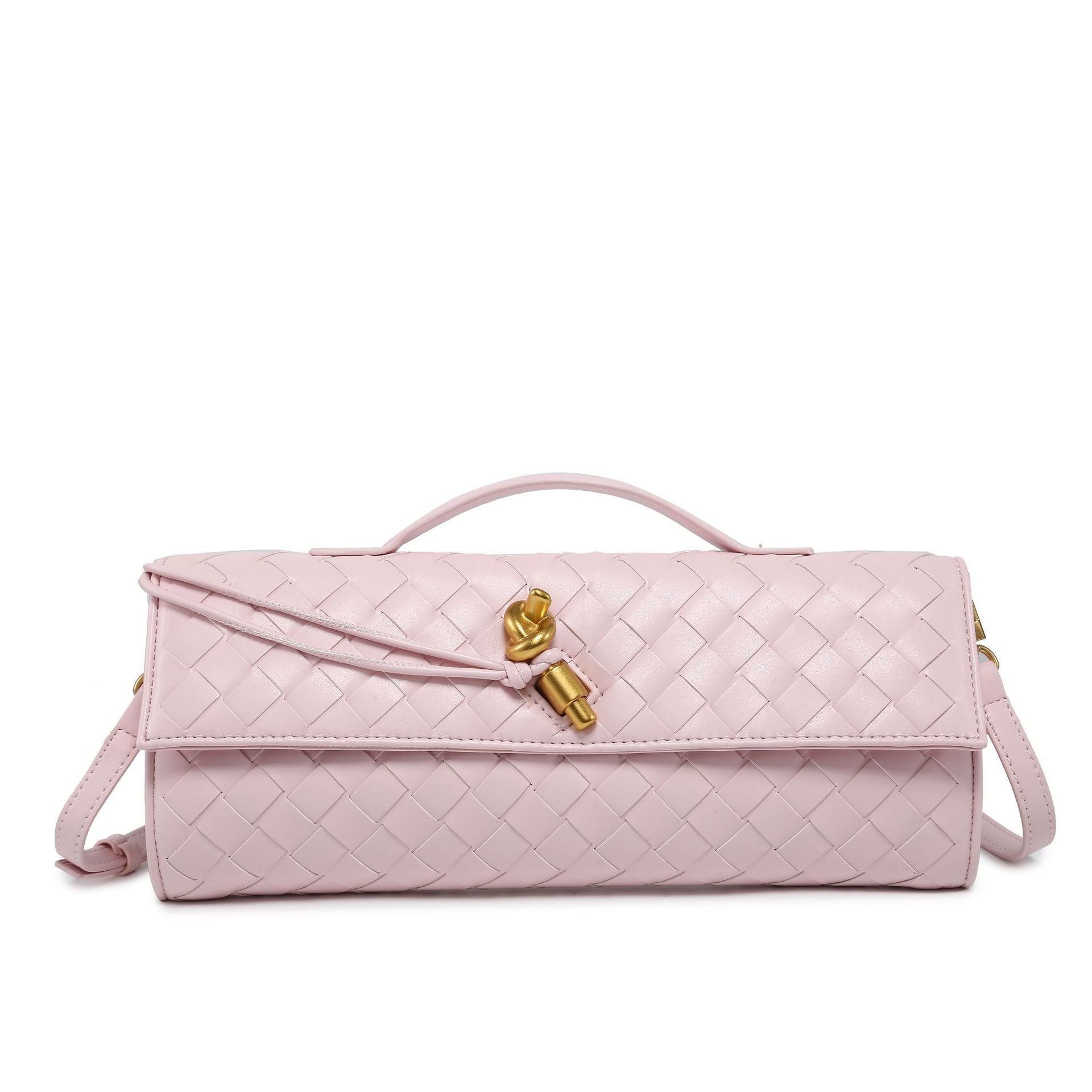 Women's Woven Shoulder Handbag with Top Handle and Flap Closure
