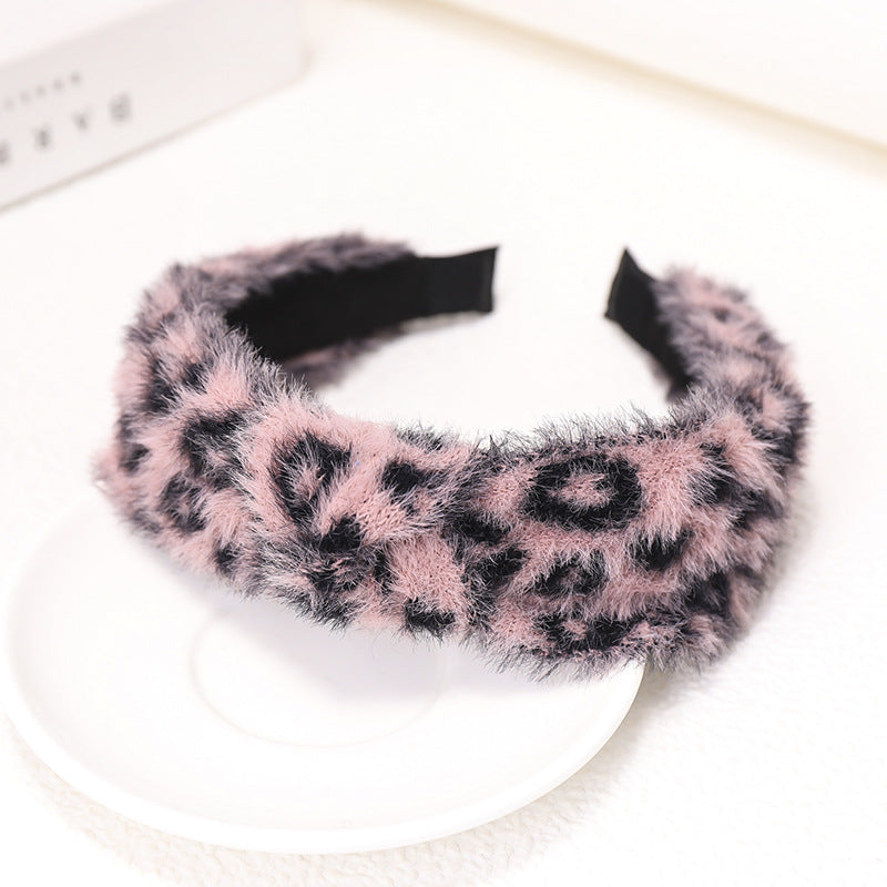 Autumn and Winter Vintage Small Fragrant Wind Mink Hair Leopard Pattern Wavy Dot Middle Twist Hair Band Wide Edge Hair Clip C743