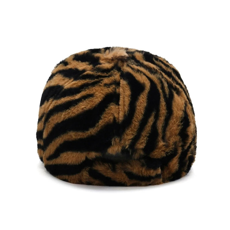 Short Brim Leopard Print Adjustable Women Baseball Cap Zebra Stripes Autumn Winter Short Plush Dad Hat Snapback
