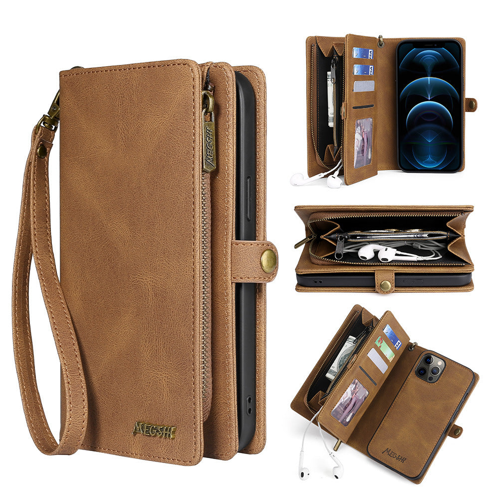 Suitable For iPhone 12 Wallet Mobile Phone Leather Case iPhone 13Promax Card Mobile Phone Case Multi-Functional Protective Cover