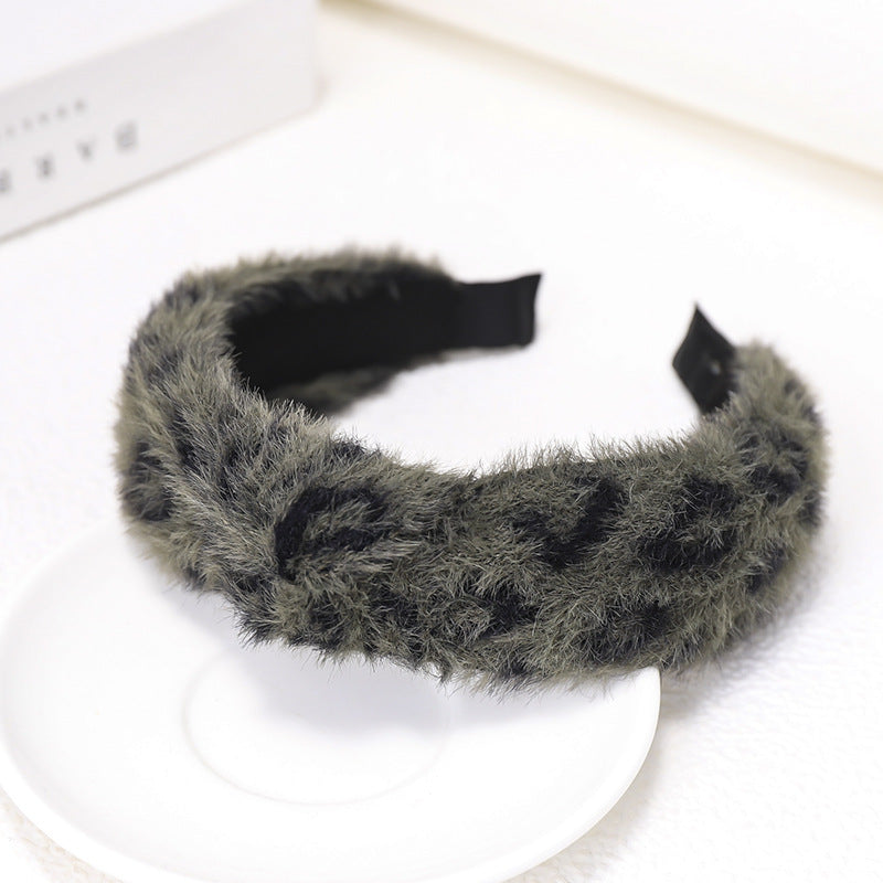 Autumn and Winter Vintage Small Fragrant Wind Mink Hair Leopard Pattern Wavy Dot Middle Twist Hair Band Wide Edge Hair Clip C743