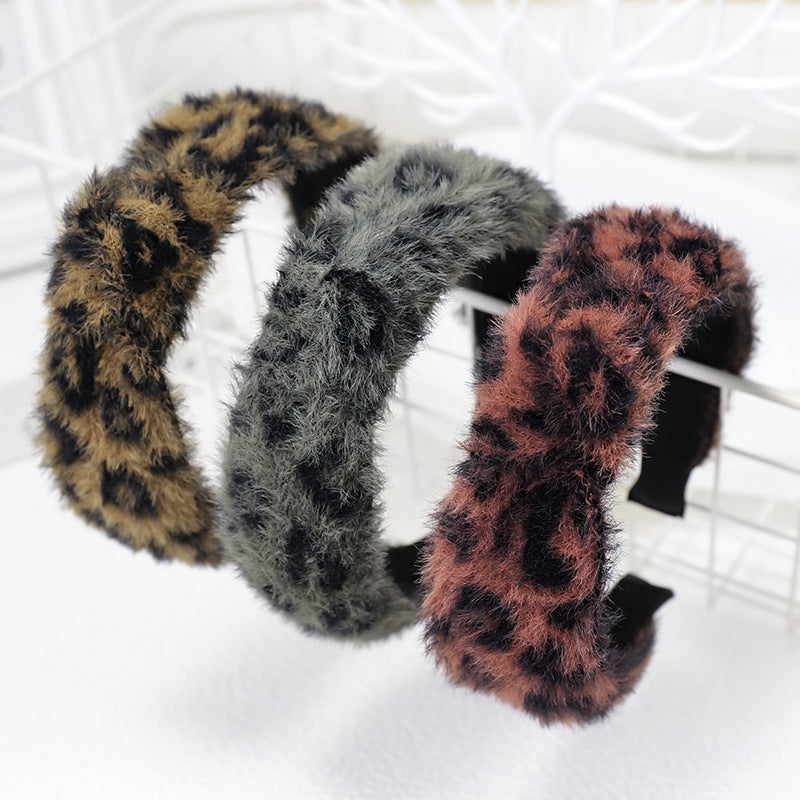 Autumn and Winter Vintage Small Fragrant Wind Mink Hair Leopard Pattern Wavy Dot Middle Twist Hair Band Wide Edge Hair Clip C743