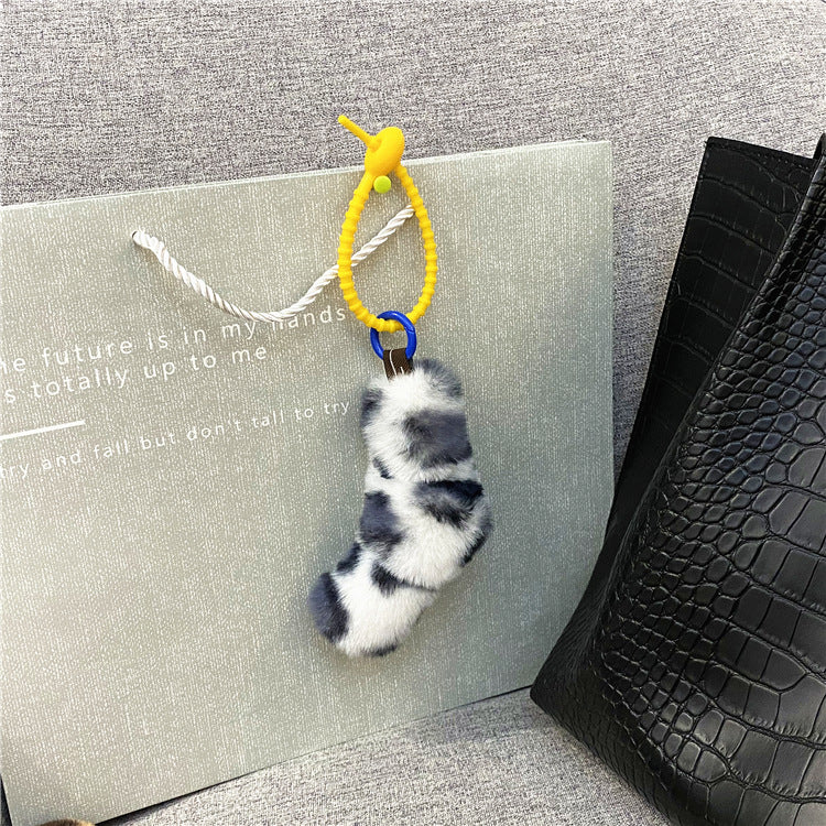 Leopard Print Twist Kink Girl Fashion Creative Bag Pendant Car Key Chain School Bag Cute Plush Mobile Phone Case Accessories