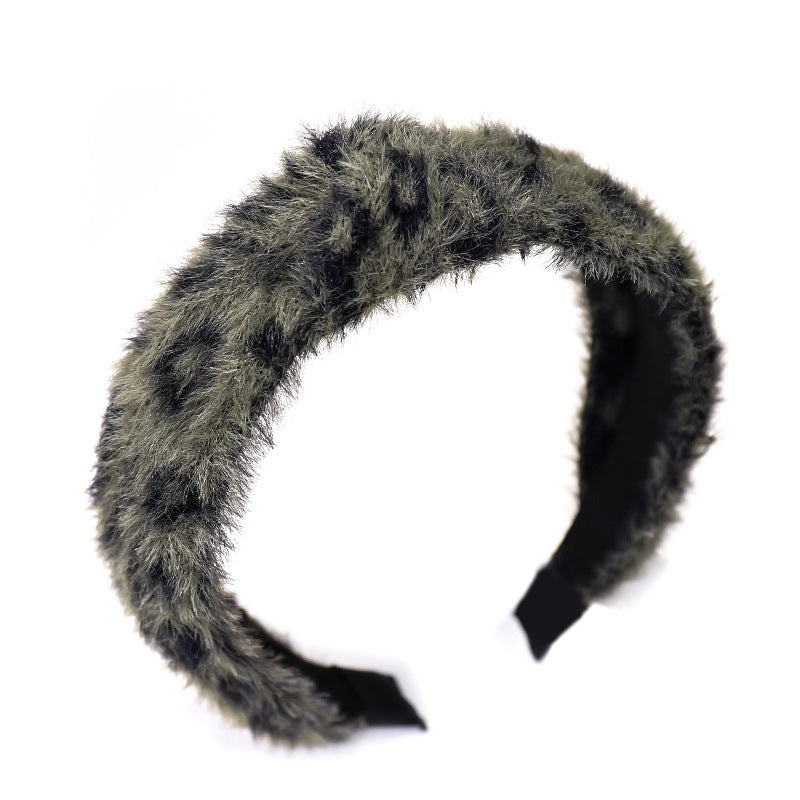 Autumn and Winter Vintage Small Fragrant Wind Mink Hair Leopard Pattern Wavy Dot Middle Twist Hair Band Wide Edge Hair Clip C743